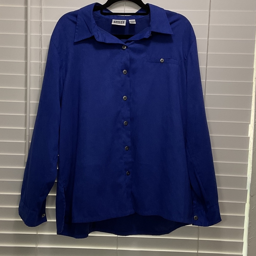 Vintage 80’s Chico's Design Royal Blue Faux Suede Button-Front Blouse